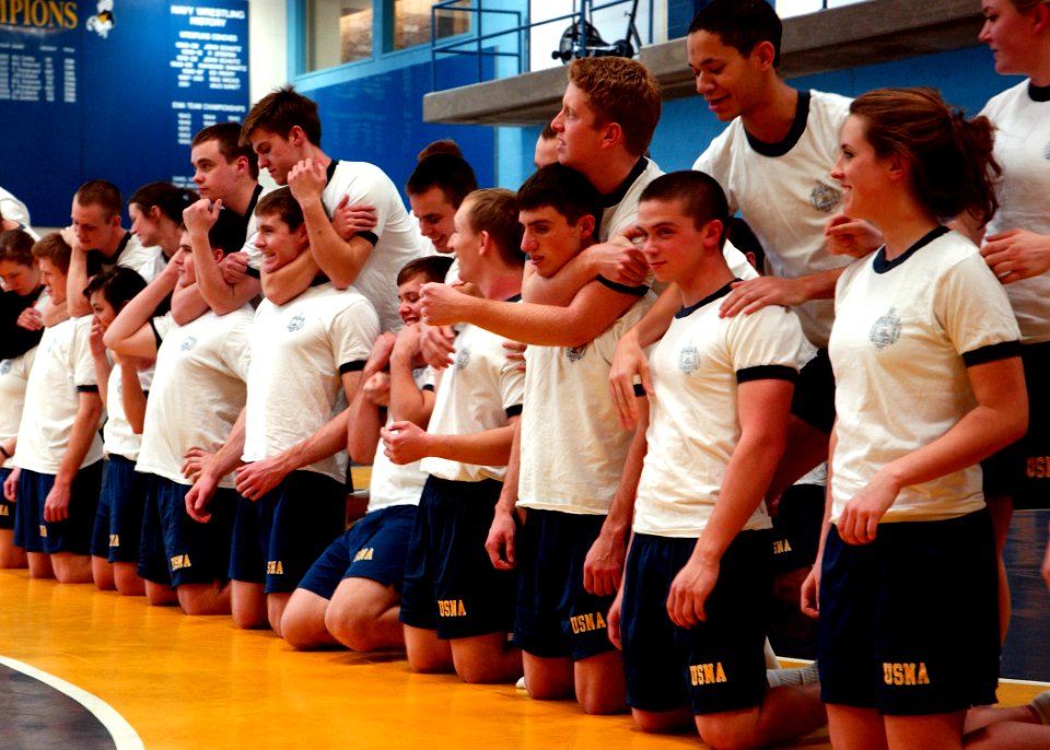 US Navy 100217-N-3857R-028 U.S. Naval Academy midshipmen are taught how to execute a rear choke photo