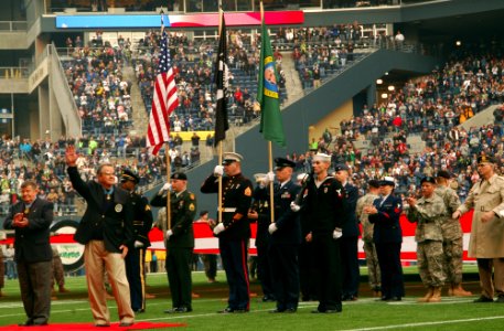US Navy 081116-N-2143T-001 The U.S. Military Sea Hawker Color Guard prepares to present colors after a recognition ceremony for congressional Medal of Honor veterans Col. Joe M. Jackson and Maj. Gen. Patrick H. Brady
