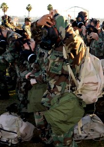US Navy 081118-N-1424C-552 Seabees assigned to Amphibious Construction Battalion (ACB) 1 conduct a chemical, biological and radiological drill