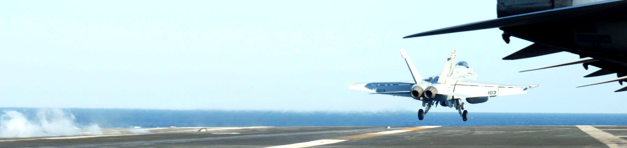US Navy 081119-N-9900B-001 An F-A-18E Super Hornet launches from the flight deck of the Nimitz-class aircraft carrier USS Theodore Roosevelt (CVN 71)