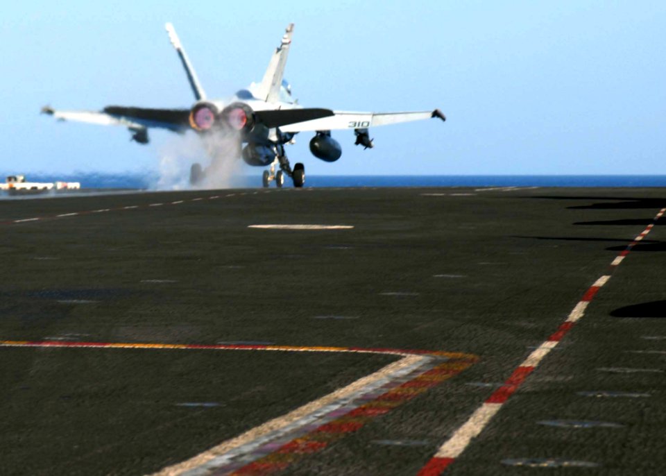 US Navy 081119-N-9900B-011 An F-A-18C Hornet launches from the flight deck of the Nimitz-class aircraft carrier USS Theodore Roosevelt (CVN 71)