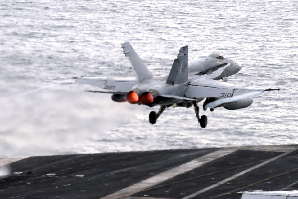 US Navy 081124-N-3610L-147 An F-A-18C Hornet launches from the flight deck of the Nimitz-class aircraft carrier USS Ronald Reagan (CVN 76)