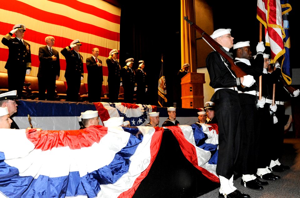 US Navy 081121-N-8467N-001 Naval Submarine School Silver Dolphins parade the colors