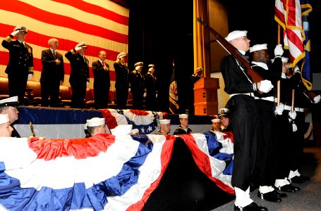 US Navy 081121-N-8467N-001 Naval Submarine School Silver Dolphins parade the colors