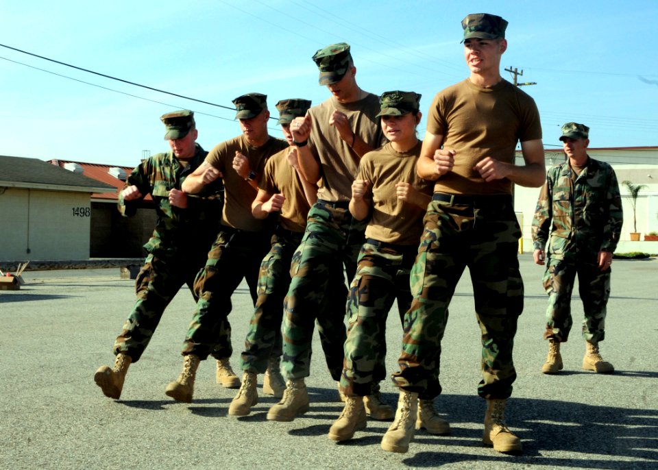 US Navy 081121-N-9584N-006 Members of First Squad, Naval Mobile Construction Battalion (NMCB) 5, perform crowd control drills