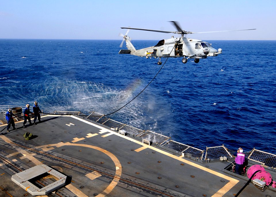 US Navy 081119-N-1082Z-036 An SH-60B Sea Hawk conducts helicopter in-flight refueling
