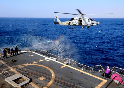 US Navy 081119-N-1082Z-036 An SH-60B Sea Hawk conducts helicopter in-flight refueling
