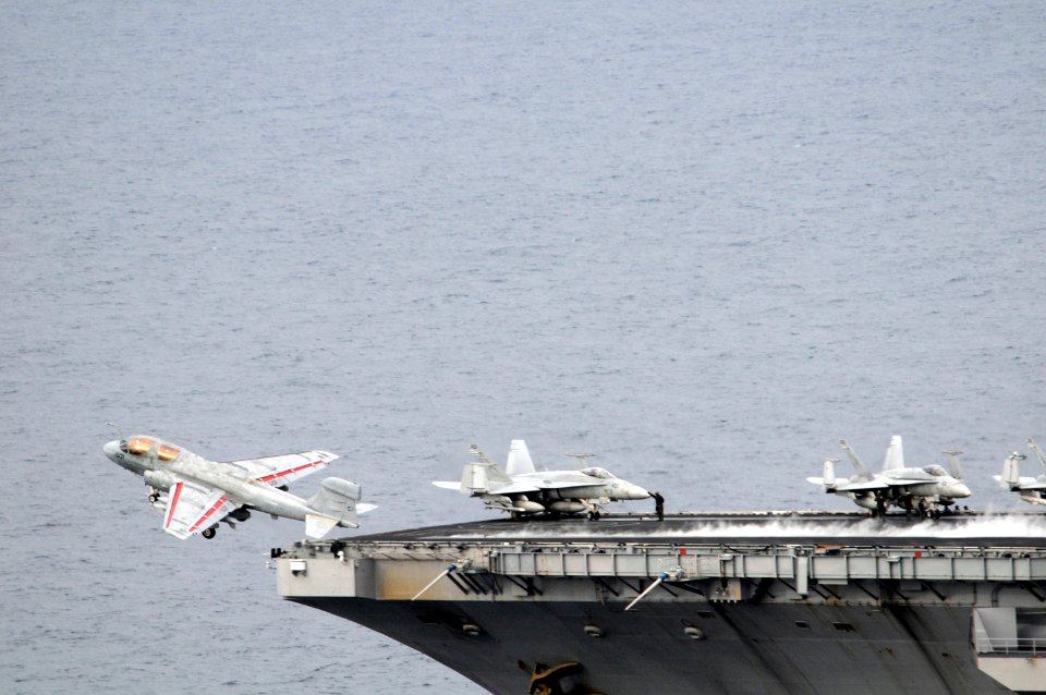 US Navy 081124-N-3659B-133 An EA-6B Prowler launches from the flight deck of the Nimitz-class aircraft carrier USS Ronald Reagan(CVN 76)