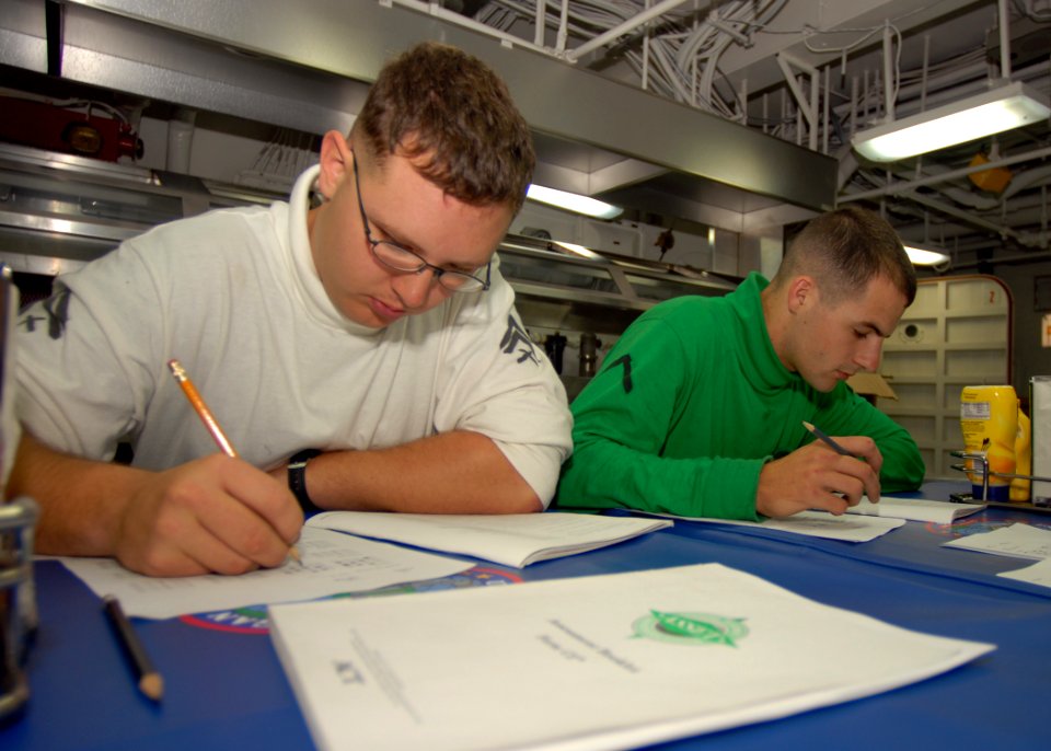 US Navy 101027-N-5684M-005 Cpl. Travis Drake, from Perry County, Ind., left, and Pfc. Michael Scott, from Painter, Va