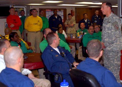 US Navy 081126-N-9900B-025 U.S. Army Gen. David Petraeus, Commander, U.S. Central Command, addresses senior enlisted leadership in the chief petty officers' mess aboard the aircraft carrier USS Theodore Roosevelt (CVN 71)