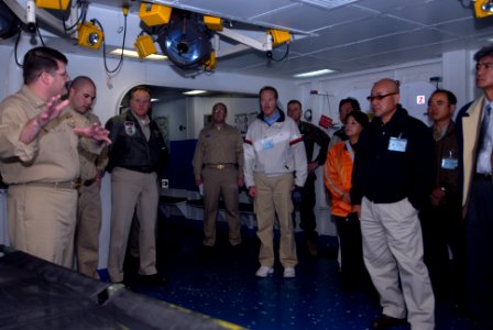 US Navy 081128-N-6936D-036 Community leaders from Ishigaki, Japan, tour medical facilities aboard the forward-deployed amphibious assault ship ship USS Essex (LHD 2) during a tour at sea