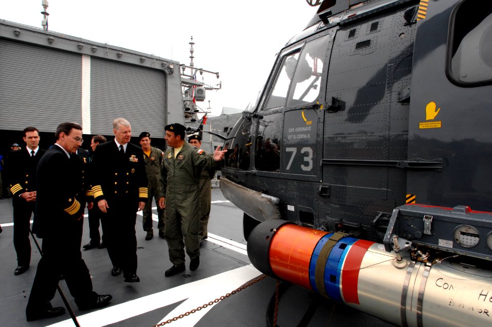 US Navy 081201-N-8273J-227 Chief of Naval Operations (CNO) Adm. Gary Roughead tours the Cougar helicopter on the flight deck aboard the Naval ship Type-23 FF07 Lynch