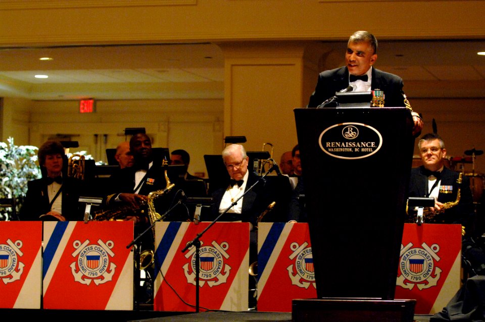 US Navy 081205-N-9818V-102 Master Chief Petty Officer of the Navy (MCPON) Joe R. Campa Jr. delivers his keynote address at the 2008 U.S. Coast Guard Holiday Ball at the Renaissance Hotel