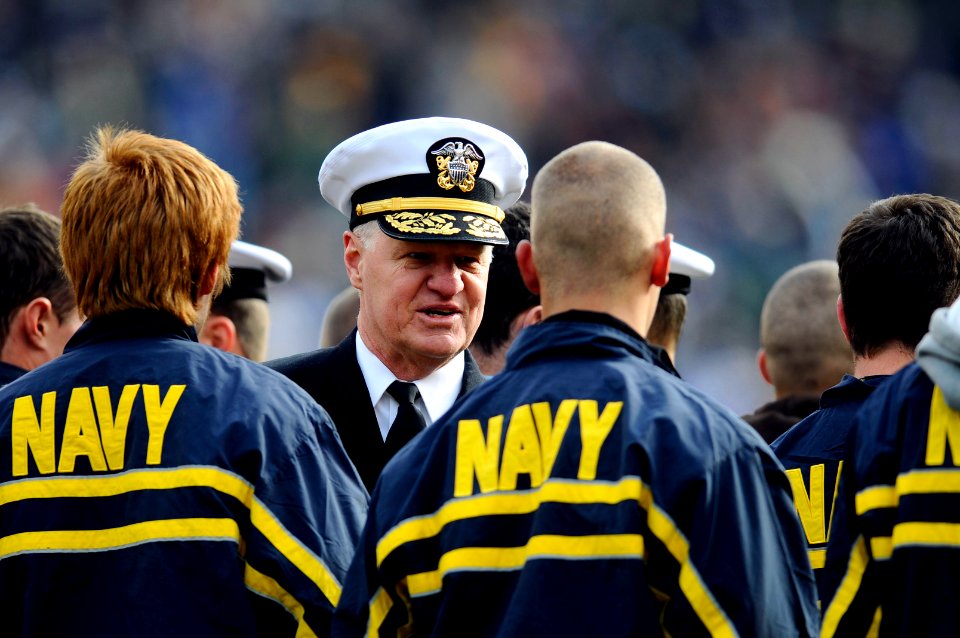 US Navy 081206-N-6266K-960 Chief of Naval Operations (CNO) Adm. Gary Roughead congratulates a group of Navy recruits sworn into the Navy before the second quarter of the 109th Army-Navy college football game