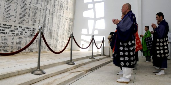 US Navy 081207-N-9758L-290 Members of the Japan Religious Committee for World Federation participate in a Prayer for Peace ceremony aboard the USS Arizona Memorial photo