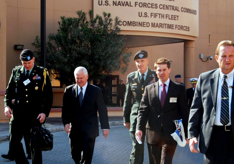 US Navy 081212-N-3650S-019 U.S. Secretary of Defense Robert M. Gates visited U.S. Naval Forces Central Command headquarters in Bahrain to attend the 5th annual International Institute for Strategic Studies Manama Dialogue secur
