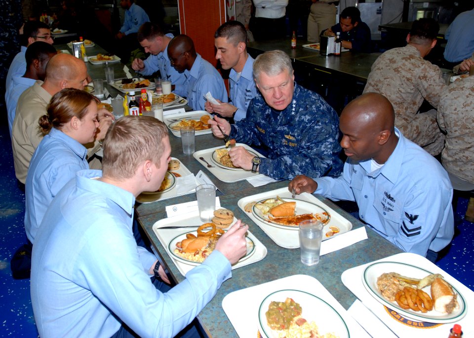US Navy 081219-N-0803S-012 Chief of Naval Operations (CNO) Gary Roughead has lunch with Sailors