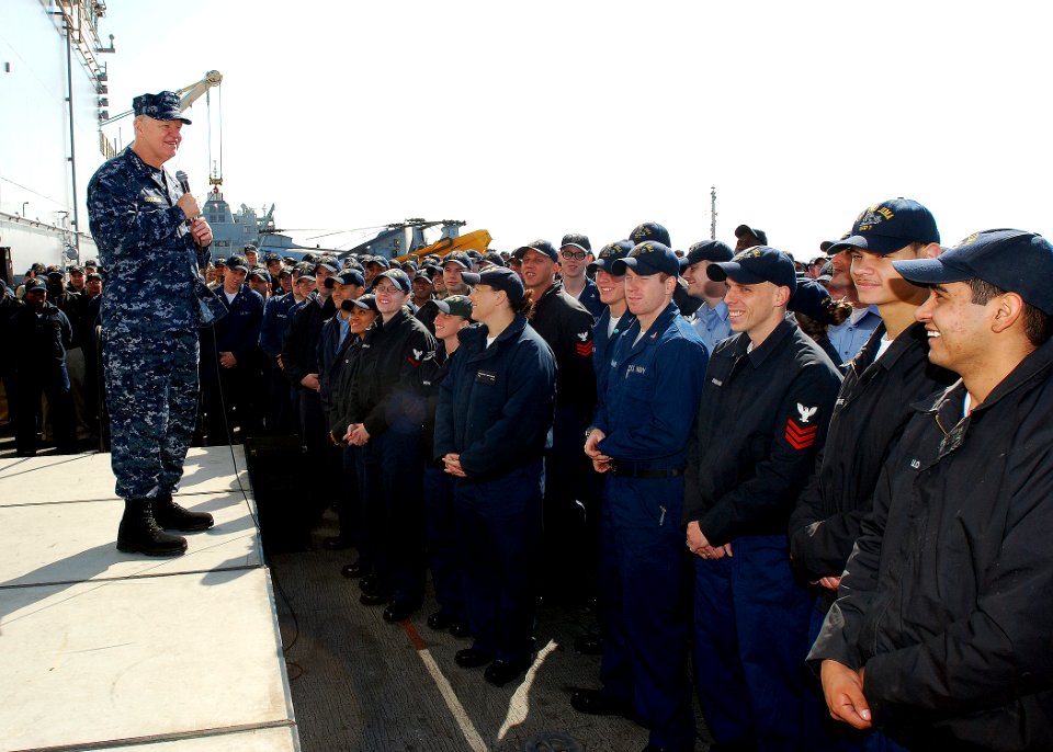 US Navy 081219-N-0803S-010 Chief of Naval Operations Adm. Gary Roughead Adm. Gary Roughead speaks to Sailors and Marines