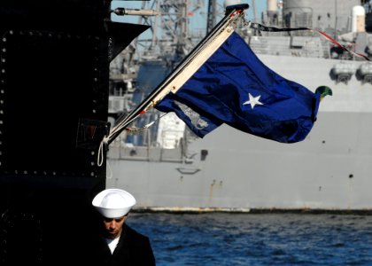 US Navy 081212-N-7668G-037 The pennant for Commander, Submarine Group 2 waves over the Los Angeles-class attack submarine USS Jacksonville (SSN 699) during a change of command ceremony at Naval Station Norfolk