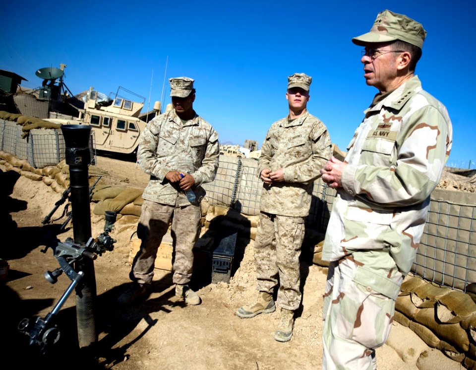US Navy 081221-N-0696M-340 Adm. Mike Mullen visits Marines Corps Lance Corporal Amardeep Signh and Marines Corps Lance Corporal Steven Linsbe