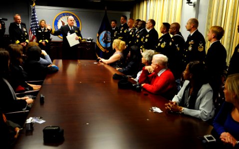 US Navy 090106-N-7948R-007 Vice Adm. John C. Harvey, Jr. speaks to the 15 Recruiters of the Year