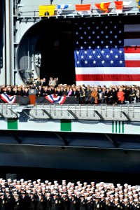 US Navy 090110-N-8273J-045 Chief of Naval Operations (CNO) Adm. Gary Roughead delivers remarks during the commissioning ceremony for the aircraft carrier USS George H. W. Bush (CVN 77)