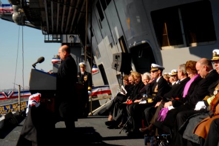 US Navy 090110-N-5735P-159 Secretary of the Navy Donald C. Winter addresses the audience at the commissioning ceremony of USS George H.W. Bush (CVN 77)