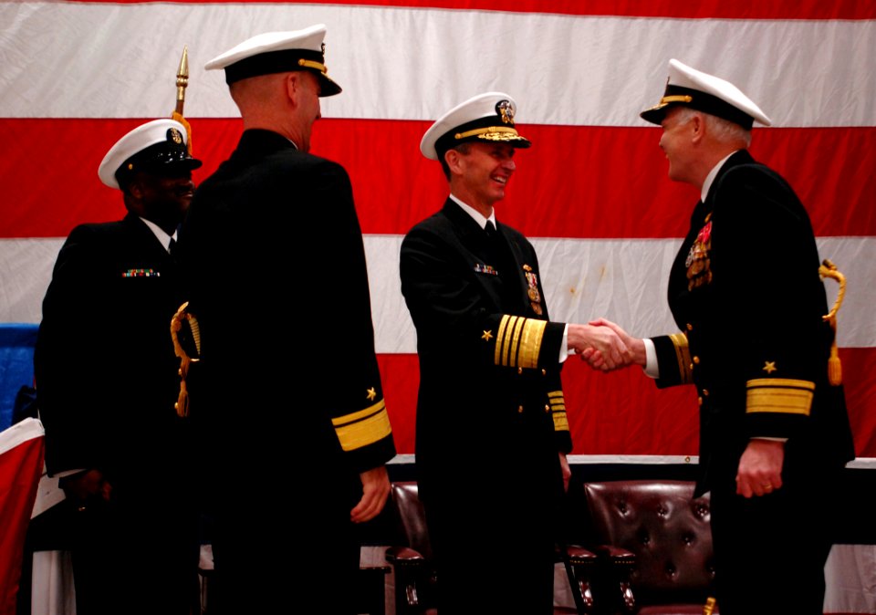 US Navy 090113-N-2984R-037 Adm. Jonathan W. Greenert congratulates Rear Adm. Richard J. O'Hanlon