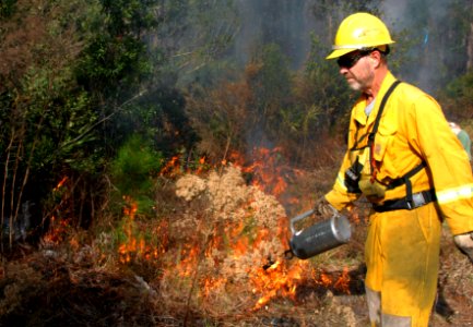 US Navy 090115-N-0486G-011 Forest technician Mike Hodge uses a drip torch to set a controlled fire at Naval Submarine Base Kings Bay