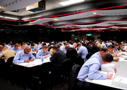 US Navy 090115-N-2013O-002 First class petty officers take the 2009 chief petty officer advancement exam at Fleet Activities Yokosuka
