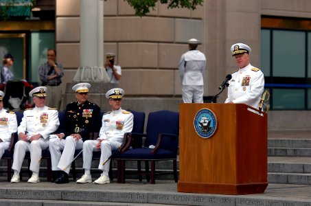 US Navy 110603-N-KV696-185 Chief of Naval Operations (CNO) Adm. Gary Roughead delivers remarks during a wreath laying ceremony at the Navy Memorial photo