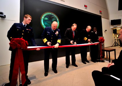 US Navy 090114-N-8273J-017 Coast Guard Commandant Adm. Thad W. Allen and Chief of Naval Operations (CNO) Adm. Gary Roughead participate in the ribbon cutting ceremony at the Naval Maritime Intelligence Center