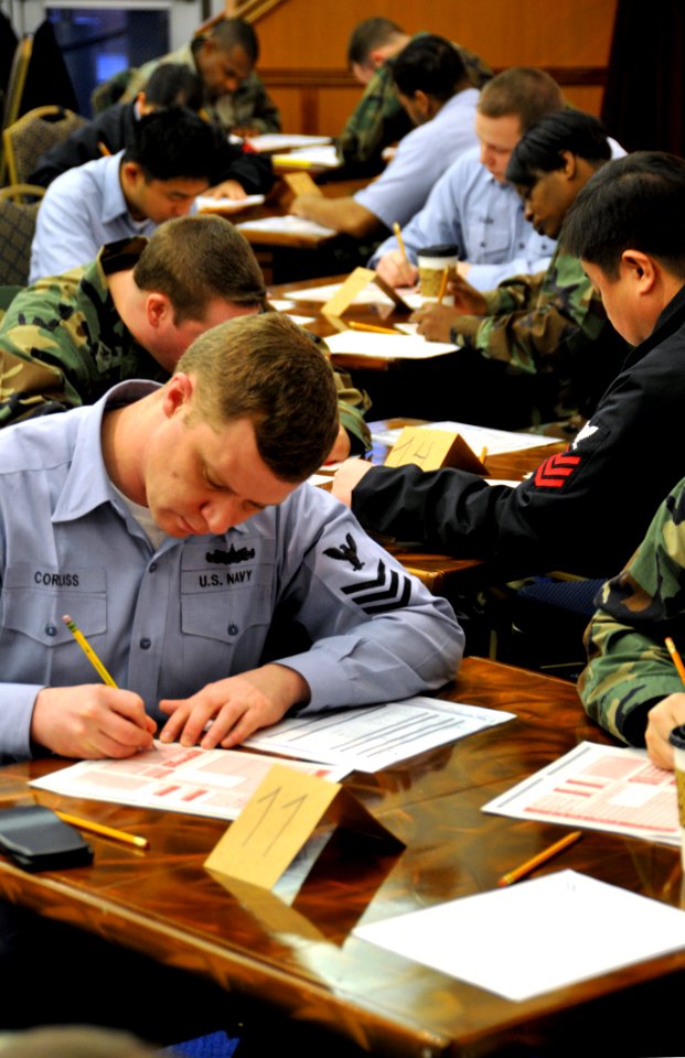 US Navy 090115-N-0807W-075 First class petty officers take the 2009 chief petty officer advancement exam