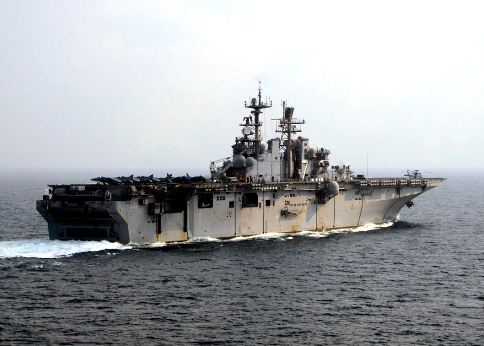 US Navy 090121-N-3392P-201 he multi-purpose amphibious assault ship USS Iwo Jima (LHD 7) transits through the Persian Gulf