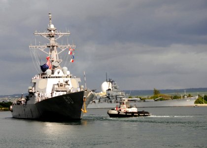US Navy 090120-N-9758L-041 The guided-missile destroyer USS Paul Hamilton (DDG 60) passes the Battleship Missouri Memorial as she departs Naval Station Pearl Harbor for a scheduled deployment