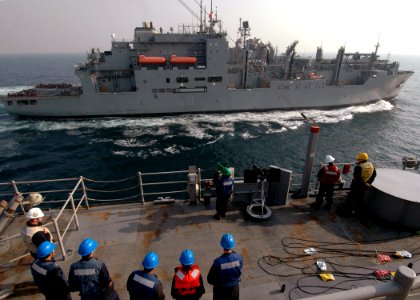 US Navy 090121-N-9134V-026 The amphibious dock landing ship USS Carter Hall (LSD 50) conducts a replenishment-at-sea with the Military Sealift Command dry cargo-ammunition ship USNS Lewis and Clark (T-AKE 1)