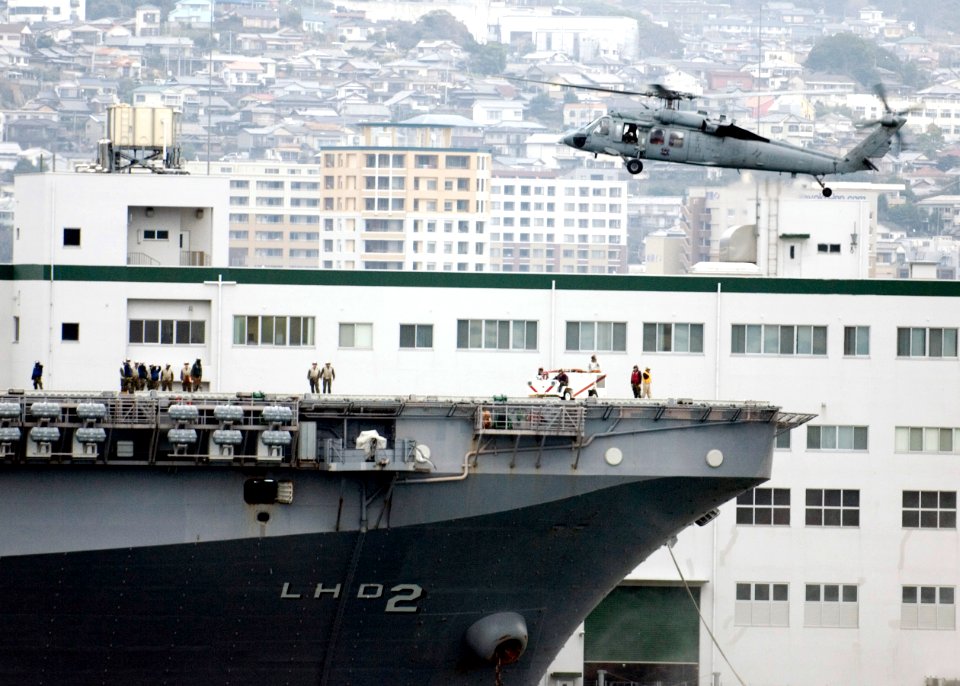 US Navy 090123-N-0120A-003 An MH-60S Sea Hawk helicopter lands on the flight deck of USS Essex (LHD 2)