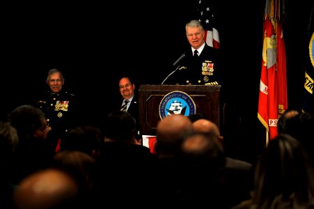 US Navy 090123-N-8273J-042 Chief of Naval Operations (CNO) Adm. Gary Roughead delivers remarks during a farewell ceremony for Secretary of the Navy (SECNAV) The Honorable Dr. Donald C. Winter