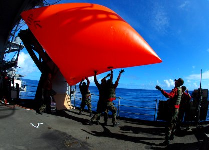 US Navy 090123-N-6597H-361 Sailors aboard the aircraft carrier USS John C. Stennis (CVN 74) throw a