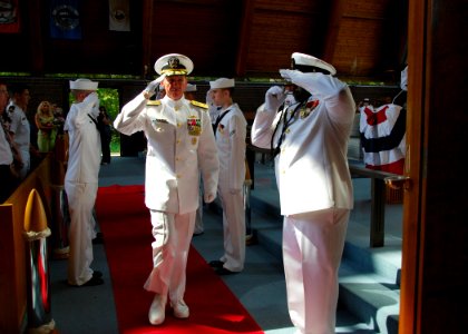 US Navy 110826-N-AW342-163 Rear Adm. Richard Breckenridge, commander of Carrier Strike Group (CSG) 2, is rendered honors