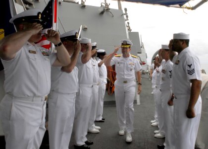 US Navy 090131-N-2013O-009 Sailors assigned to the Arleigh Burke-class guided-missile destroyer USS Lassen (DDG 82) render honors for Vice Adm. John M. Bird, commander, U.S. 7 Fleet photo