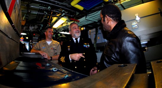 US Navy 090204-N-7705S-028 Vice Adm. Giuseppe Lertora shares a laugh with Vice Adm. Melvin G. Williams, Jr. and Cmdr. Tyler Meador during his tour of USS Jacksonville (SSN 699)