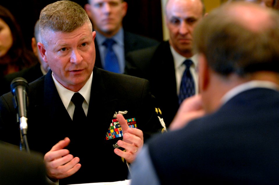 US Navy 090204-N-9818V-181 Master Chief Petty Officer of the Navy Rick West testifies before the House Appropriations Subcommittee on Veteran's Affairs and Military Construction on Capitol Hill in Washington