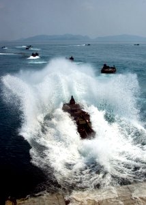 US Navy 090208-N-1251W-030 An amphibious assault vehicle assigned to the 31st Marine Expeditionary Unit launches from the well deck of the forward-deployed amphibious dock landing ship USS Harpers Ferry (LSD 49)