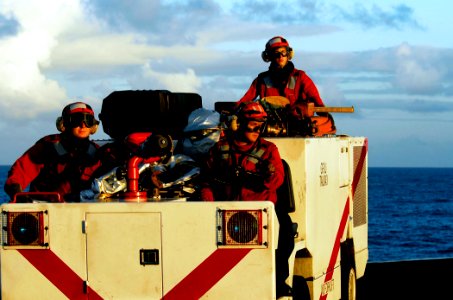 US Navy 090205-N-6538W-185 Sailors man a P-25 flight deck fire fighting truc
