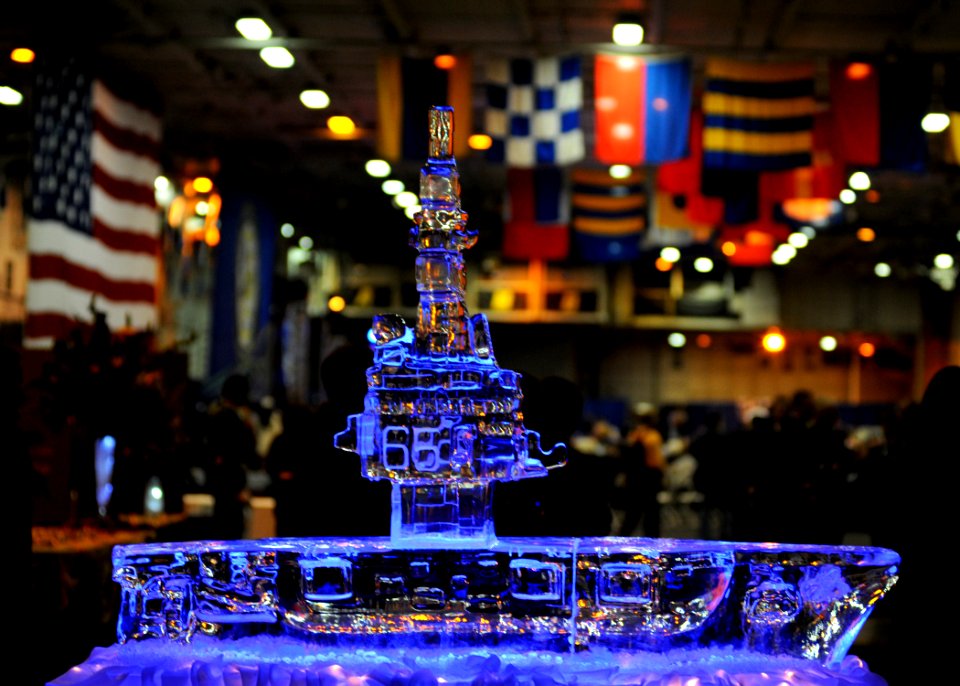 US Navy 111128-N-NY820-003 An ice sculpture decorates the hangar bay aboard the aircraft carrier USS Enterprise (CVN 65) during the