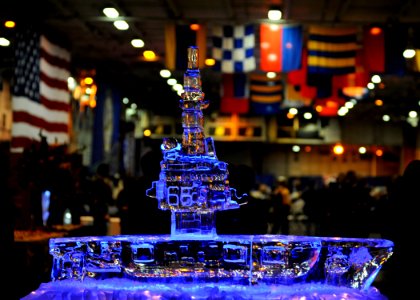 US Navy 111128-N-NY820-003 An ice sculpture decorates the hangar bay aboard the aircraft carrier USS Enterprise (CVN 65) during the