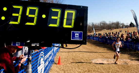 US Navy 090207-N-7090S-056 Lt. j.g. Aaron Lanzel takes second place at the Armed Forces Cross Country Championship with a time of 39-32