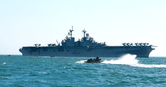 US Navy 120202-N-NU634-356 An amphibious assault vehicle navigates toward the amphibious assault ship USS Wasp (LHD 1) during exercise Bold Alligat
