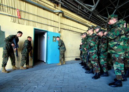 US Navy 090211-N-4044H-012 Marines assigned to 2nd Platoon, Fleet Anti-terrorism Security Team (FAST), Company Europe, demonstrate basic entry procedures photo